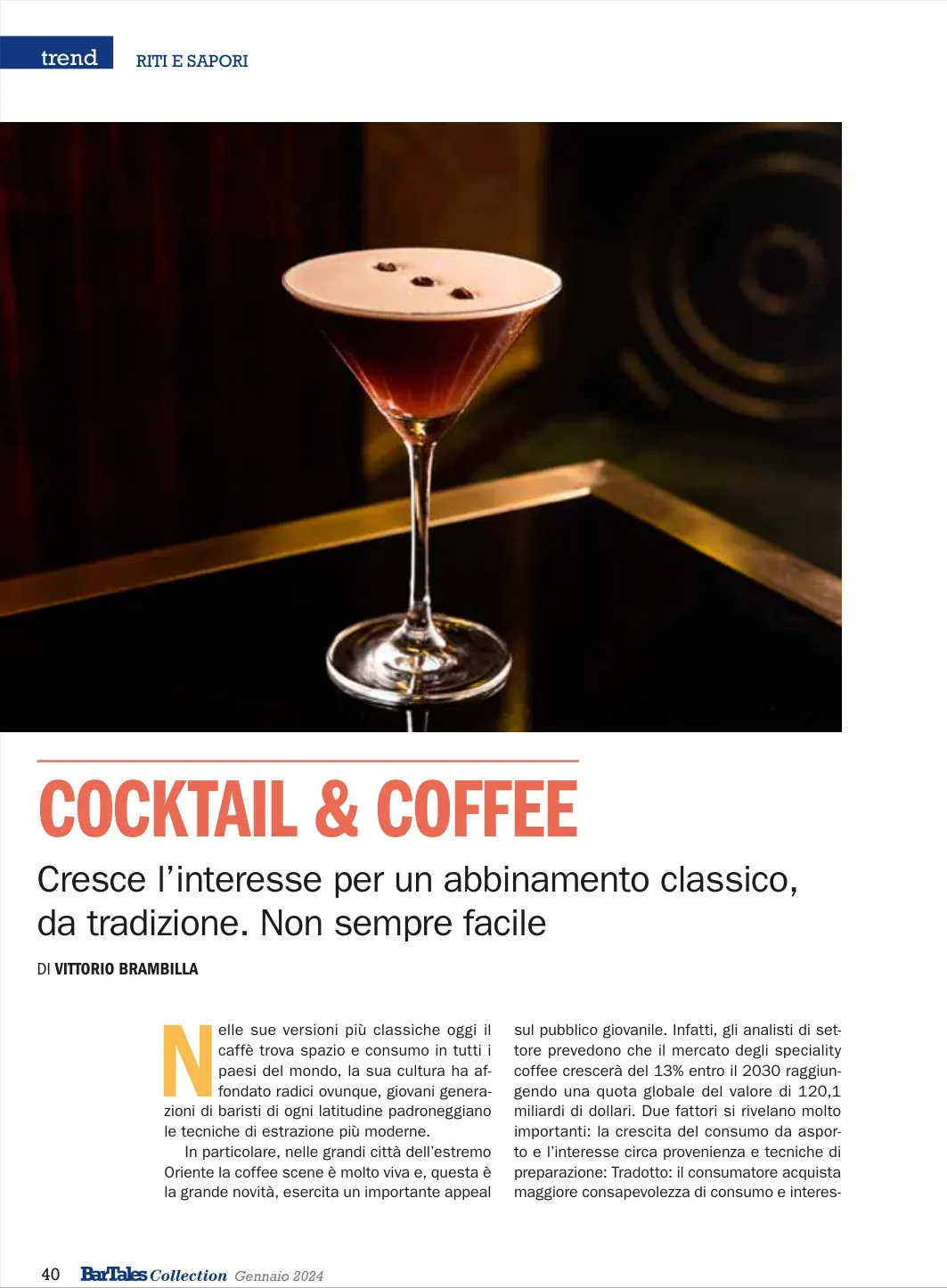 Pagina del magazine Bartales dedicata a Cocktail & Coffee: fotografia e gerarchie tipografiche.