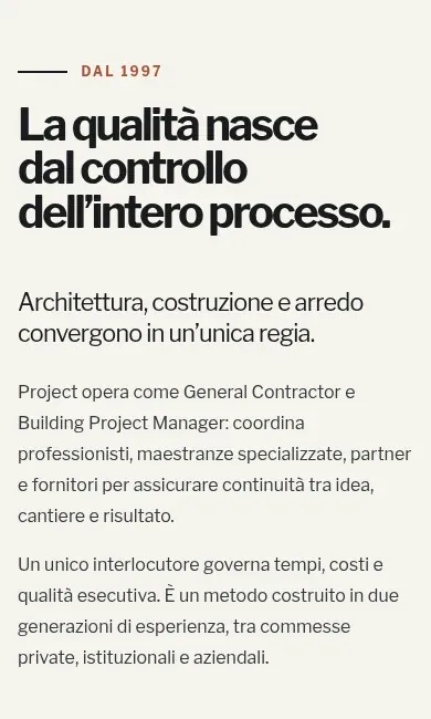 Projectimpresa: presentazione aziendale e approccio al progetto in layout responsive, screenshot originale su mobile.
