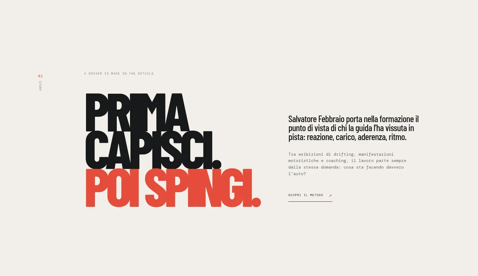 Salvatore Febbraio: story — sezione completa, screenshot originale del sito.